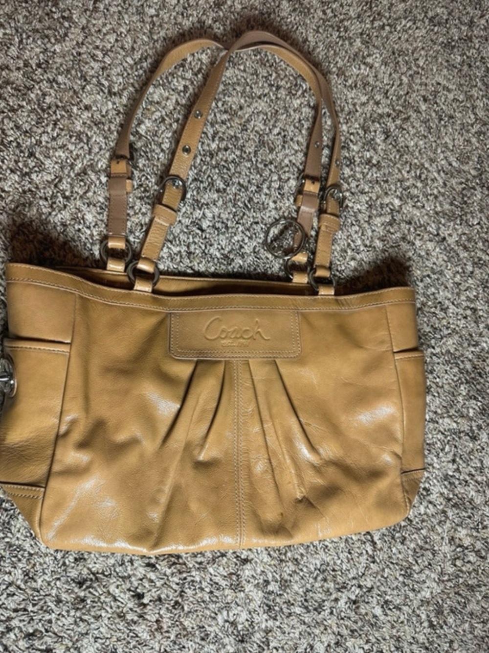 Coach Leather Pleated Tote Shoulder Bag Tan Hangtag Classic Purse - Picture 6 of 8
